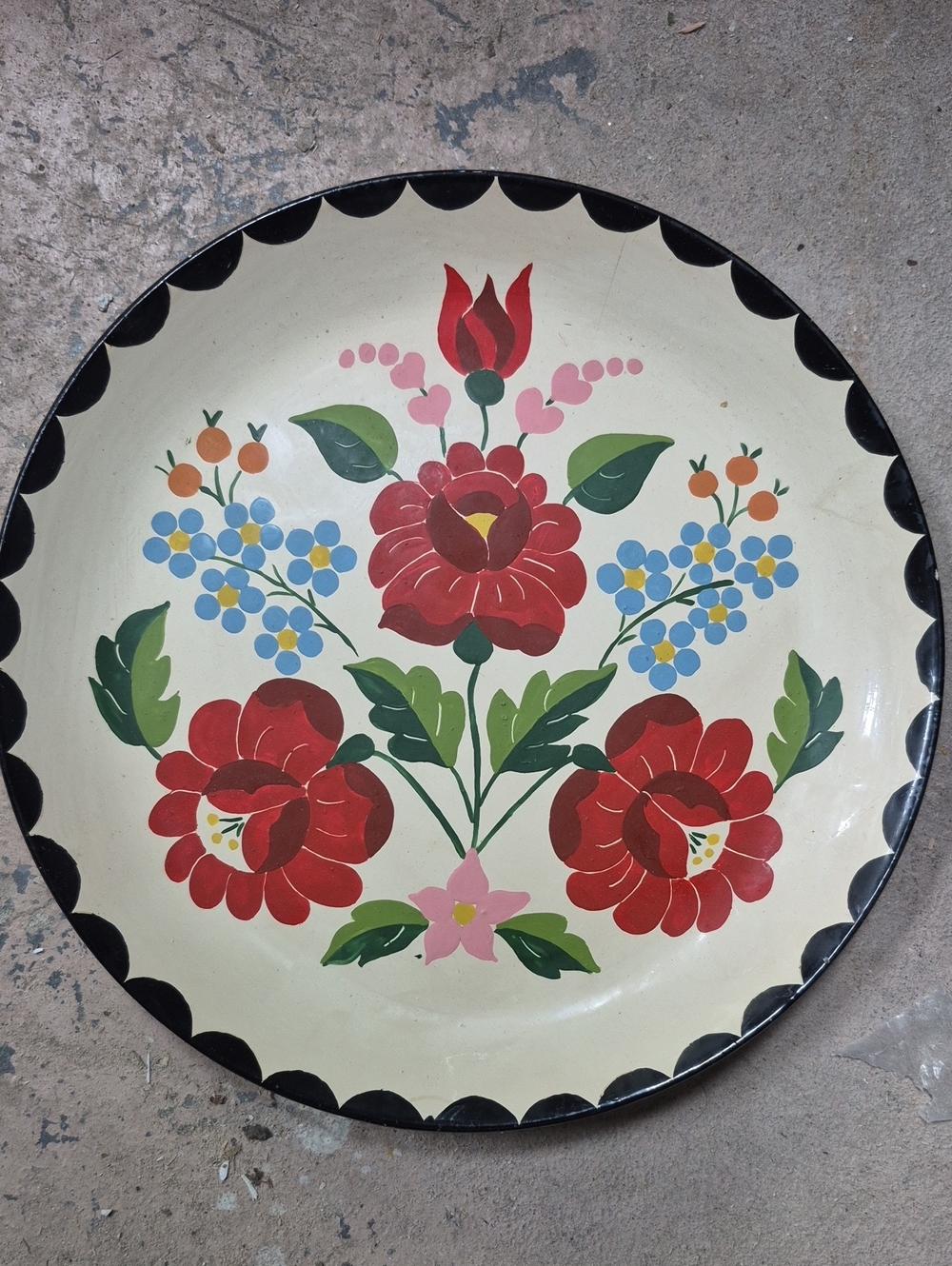 Hand-Painted Red Floral Decorative Wall Plate by
